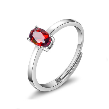 RED GARNET STERLING SILVER RING - EMERALD